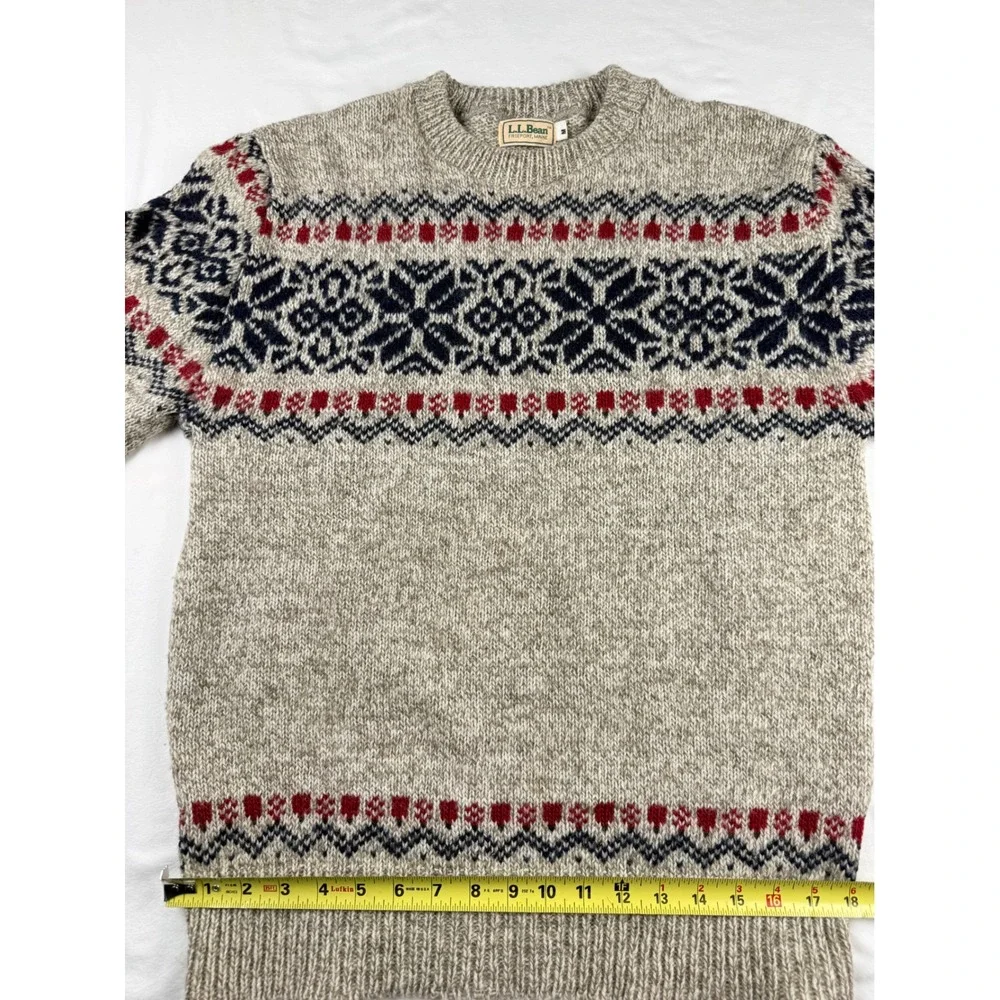 LL Bean Freeport Maine Vintage Wool Sweater Nordic Fair Isle Beige Mens M